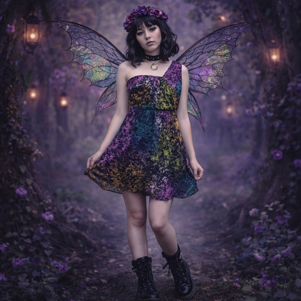 MM Couture by Miss Me One Shoulder Purple Floral Fairy Goth Whimsy‎ Dress Medium